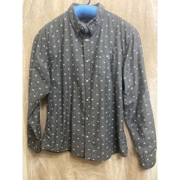 Carbon Other - Carbon Mens XXL Slim Fit Button Down Shirt Gray Skull Crossbones Long Sleeve